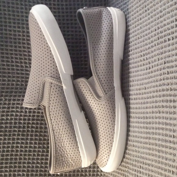 Women's Michael Kors Gray Perforated Leather Slip On Casual Sneaker Shoe - Picture 9 of 9